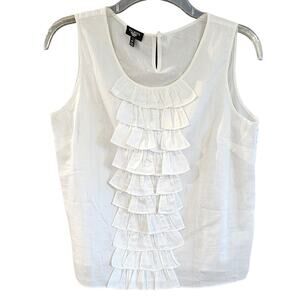 TALBOTS Petites Solid White Ruffle Trim Scoop Neckline Shirt Top Lightweight 8P